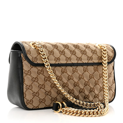 Gucci Monogram Matelasse Diagonal Small GG Marmont Shoulder Bag Beige Black 3 of 10