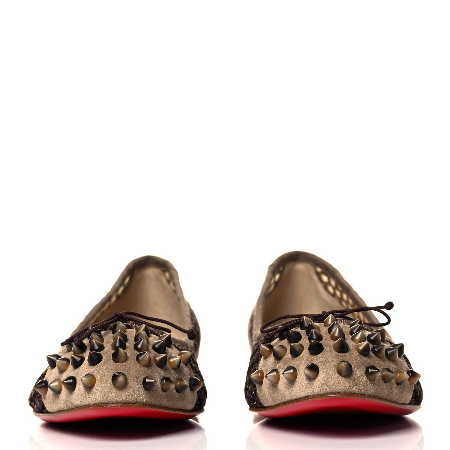 Christian Louboutin Veau Velours Mesh Spiked Flats 39 Brown 2 of 7