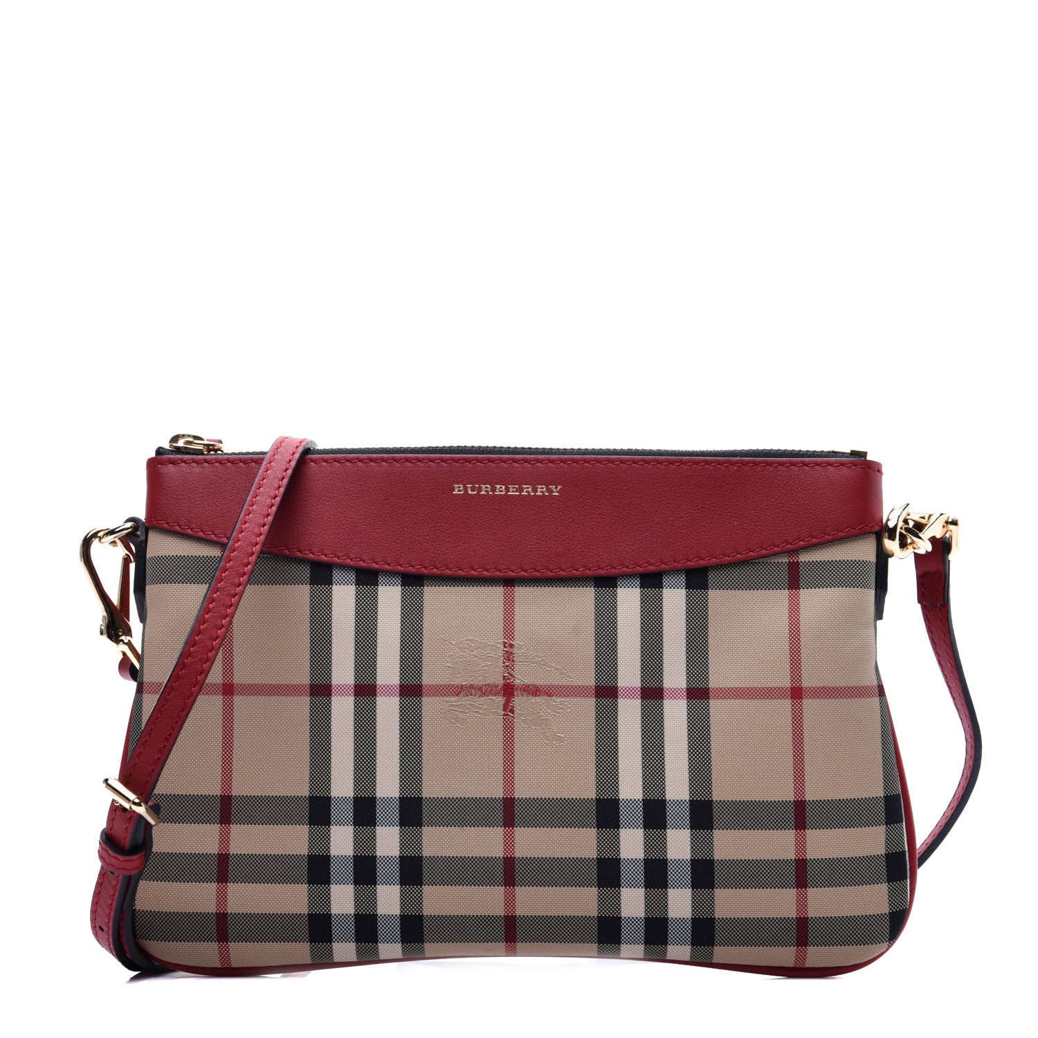 Burberry Horseferry Check Peyton Crossbody Clutch Bag Parade Red 1 of 10
