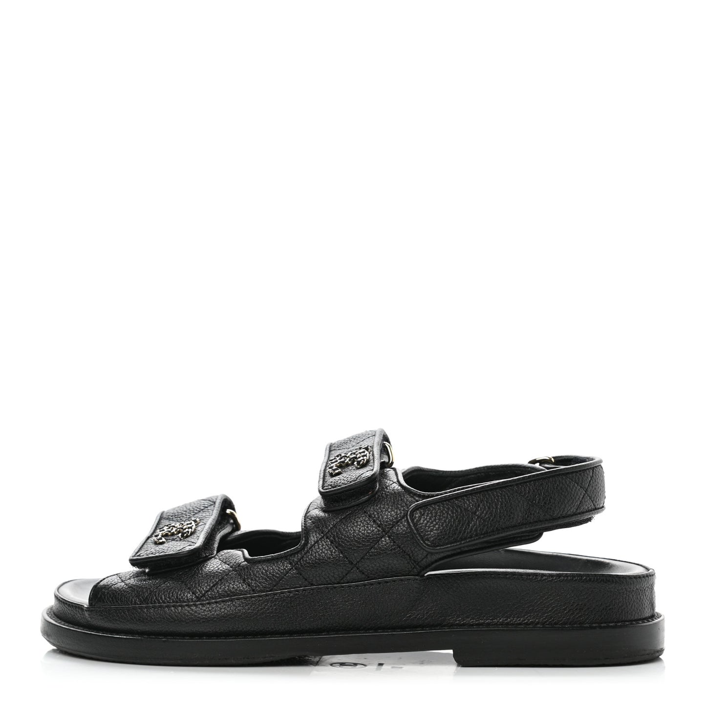 Grained Calfskin Velcro Dad Sandals 37 Black