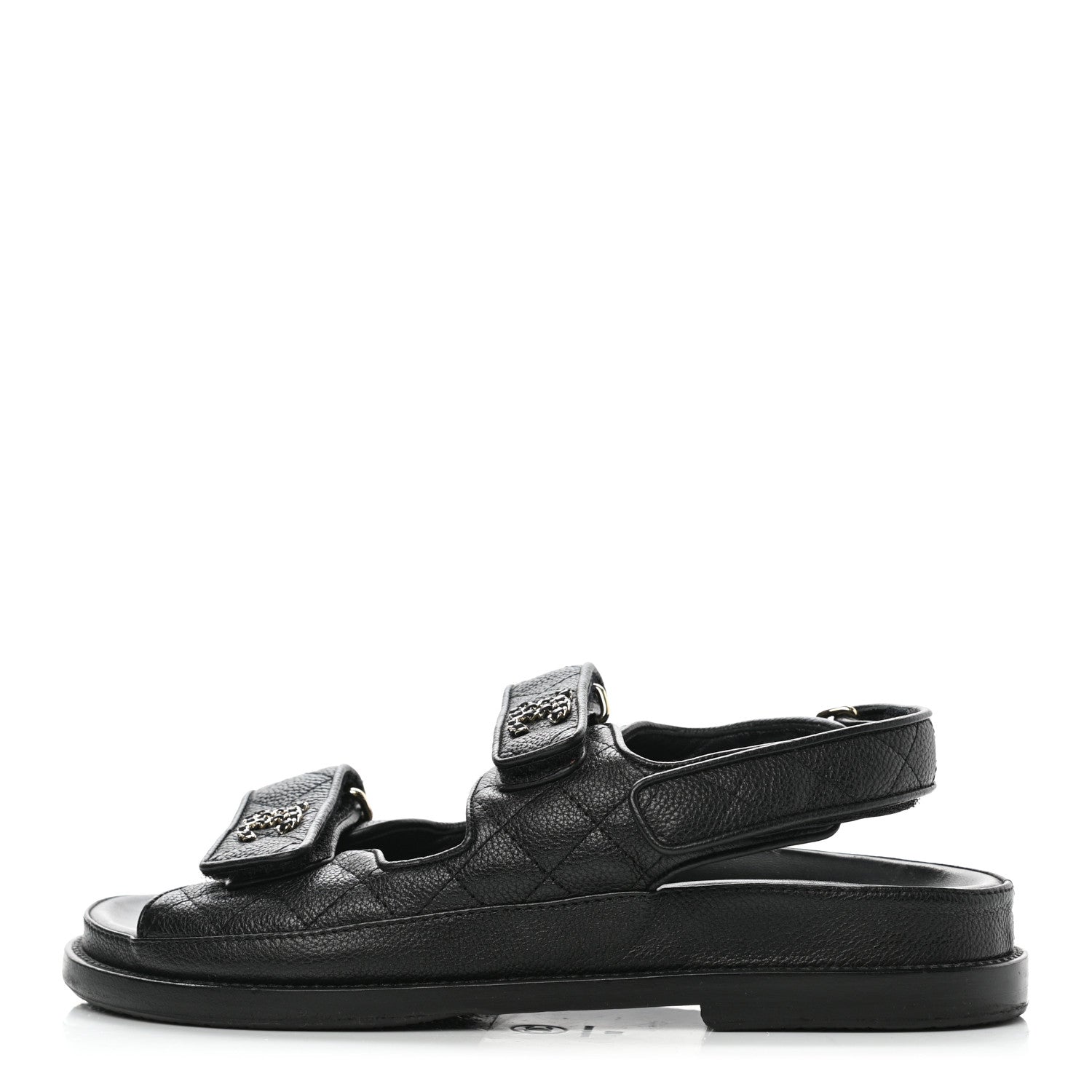 Chanel Grained Calfskin Velcro Dad Sandals 37 Black 1 of 9