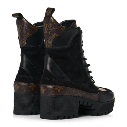 Louis Vuitton Suede Calfskin Monogram Laureate Platform Desert Boots 39.5 Black 4 of 6