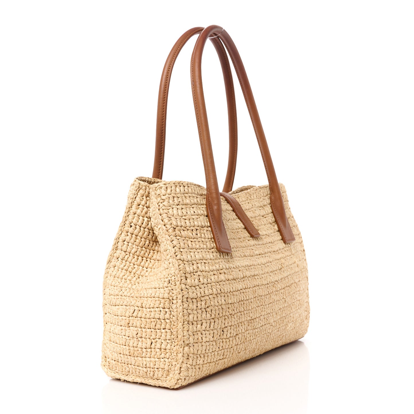 Raffia Calfskin Panier Rectangle Tote Naturel Brick
