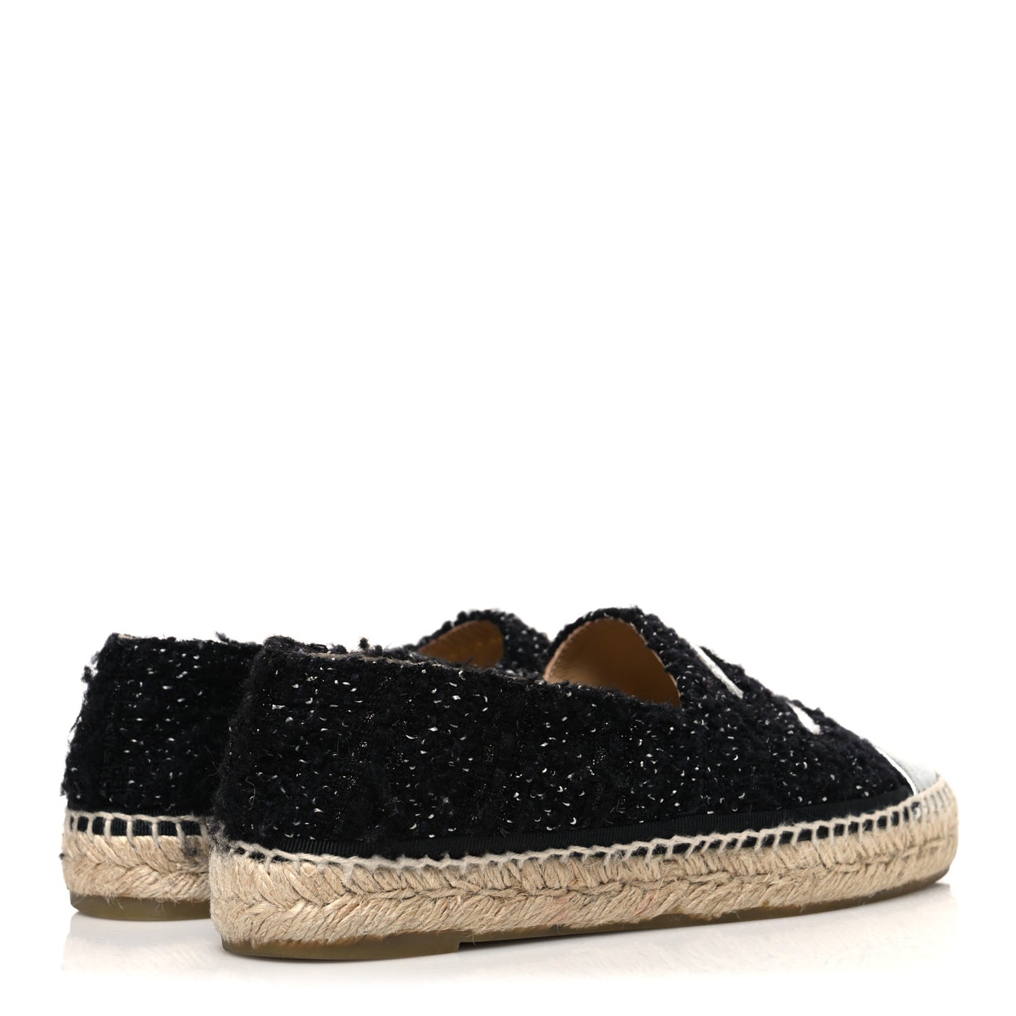 Metallic Lambskin Tweed CC Espadrilles 37 Black Silver