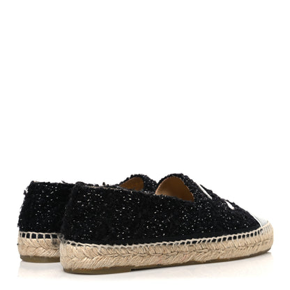 Chanel Metallic Lambskin Tweed CC Espadrilles 37 Black Silver 5 of 11