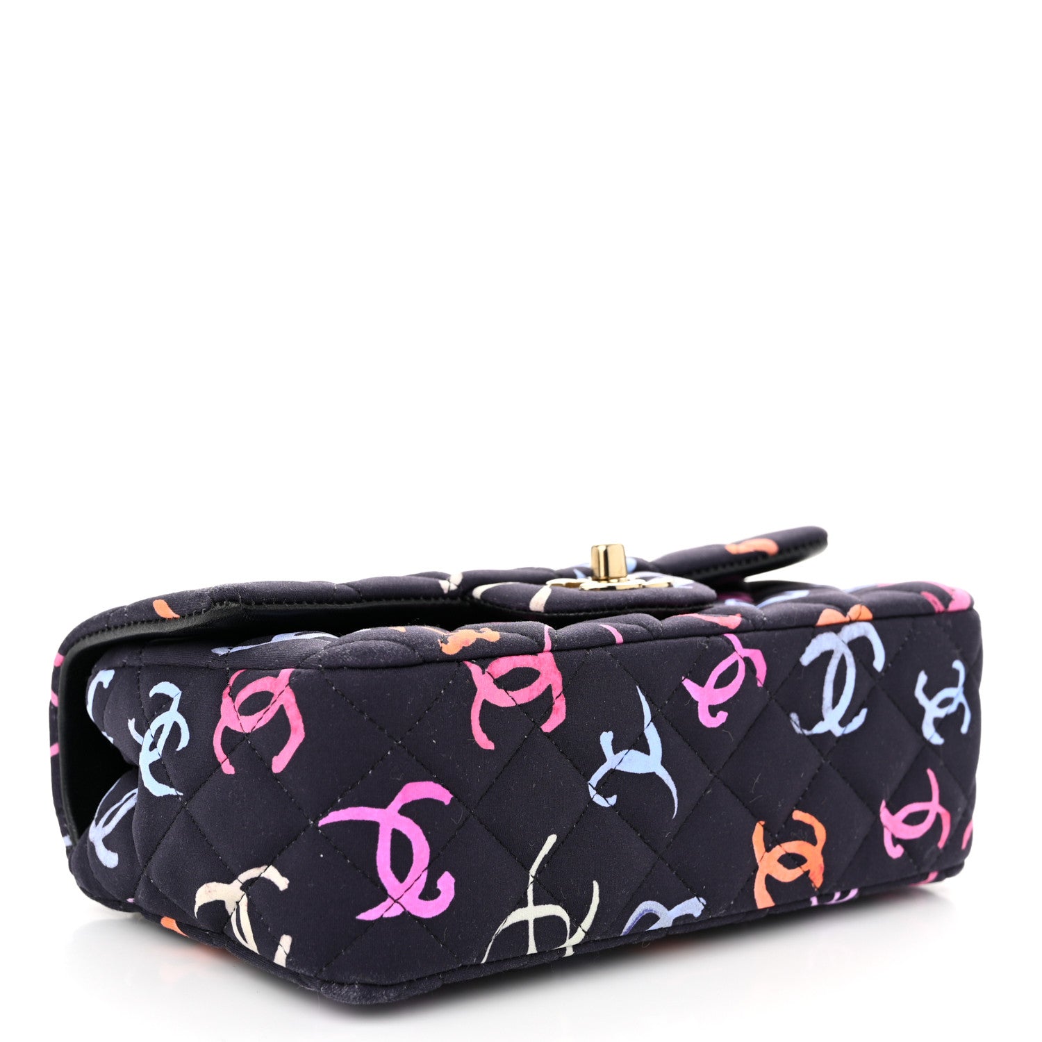 Chanel Printed Fabric Quilted Mini Rectangular Flap Black Pink Blue Yellow Orange 4 of 10