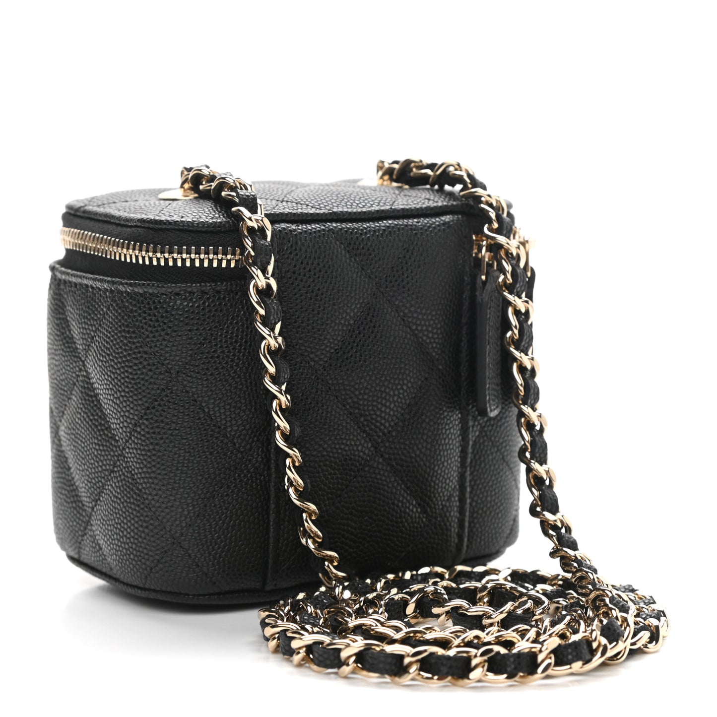 Caviar Quilted Mini Vanity Case With Chain Black