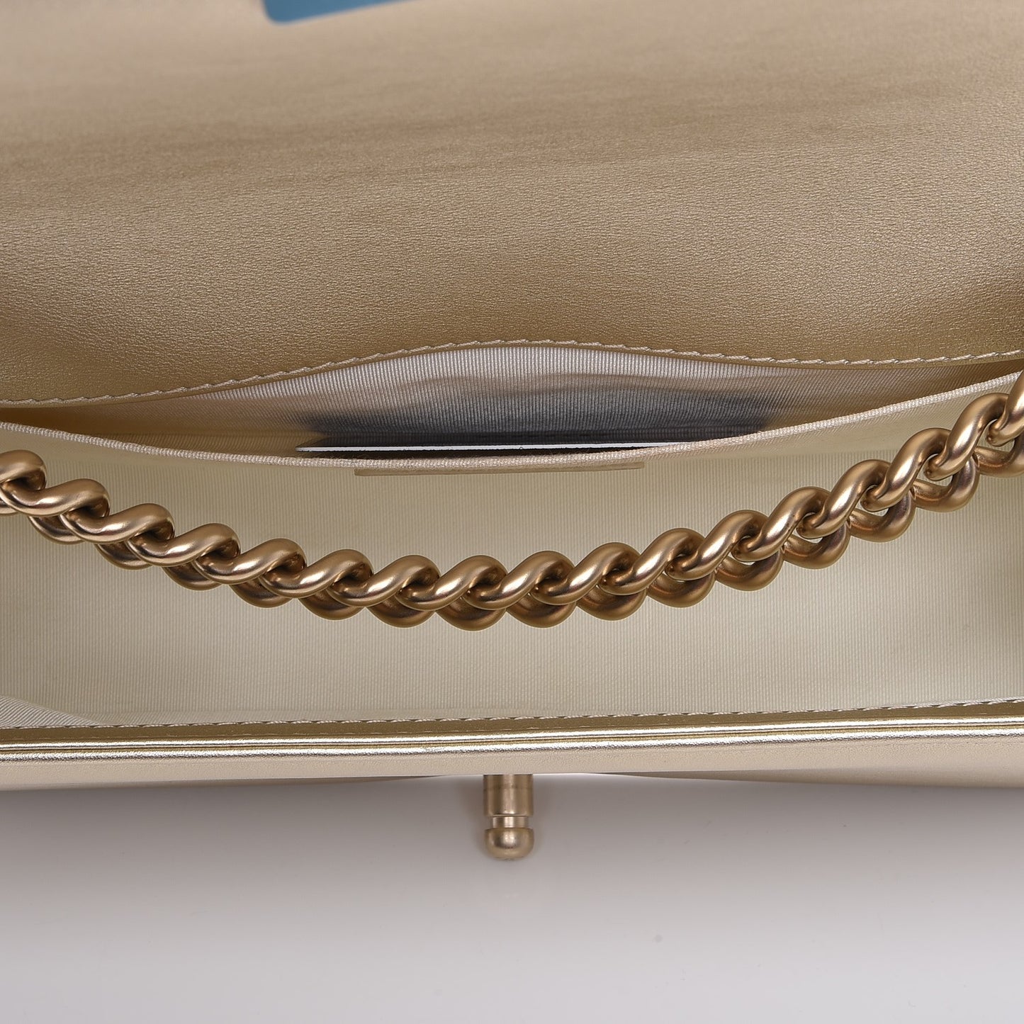 Perforated Lambskin Medium Boy Flap Light Gold