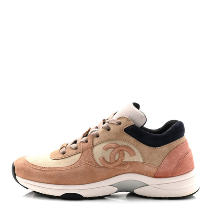 Chanel Suede Calfskin CC Sneakers 40 Brown Beige 1 of 9