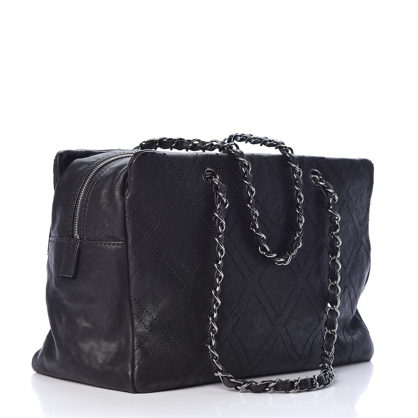 Calfskin Large Diamond Stitch Tote Black