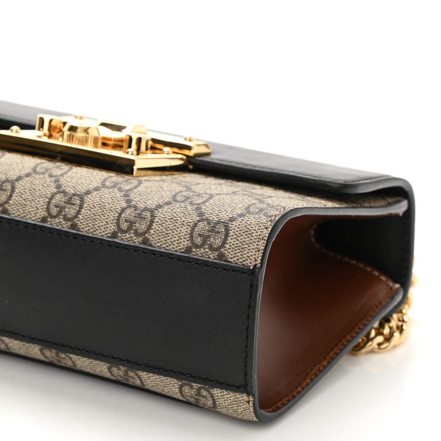 GG Supreme Monogram Calfskin Small Padlock Shoulder Bag Beige Black Cuir