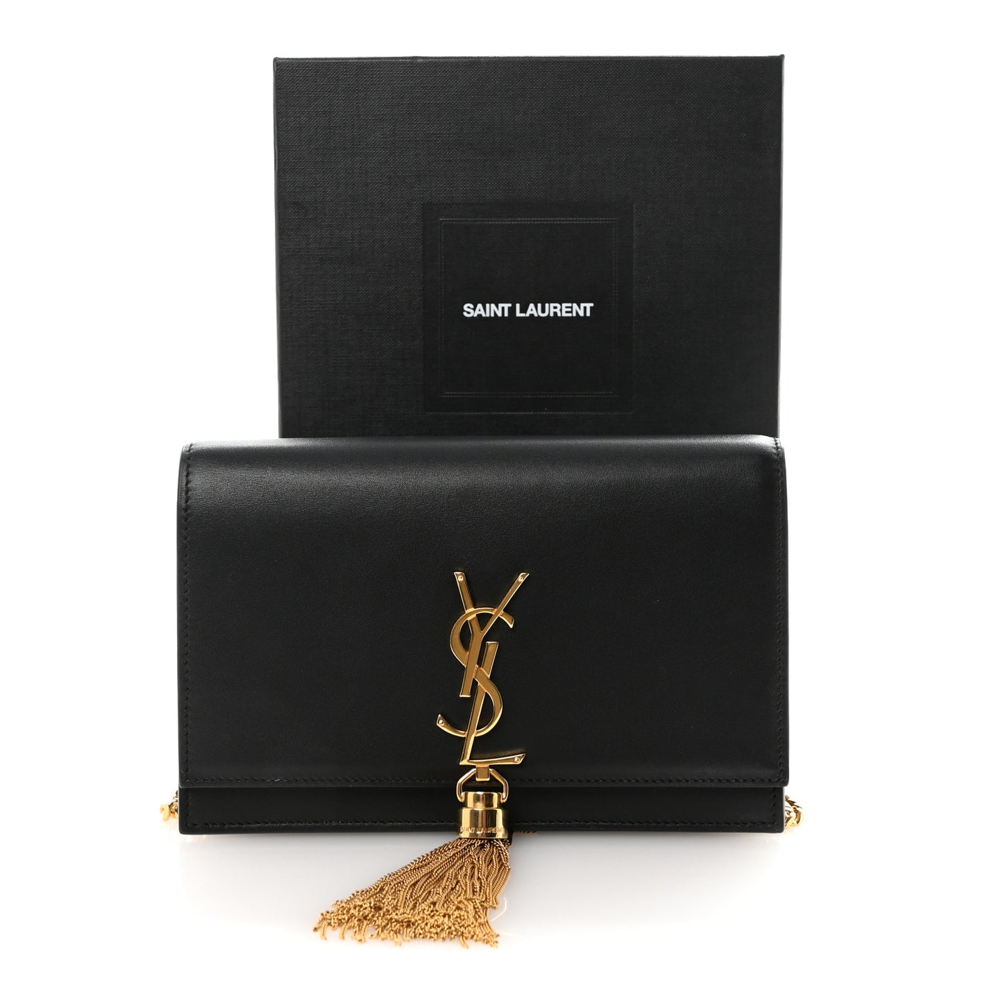 Smooth Calfskin Classic Monogram Kate Tassel Chain Wallet Black