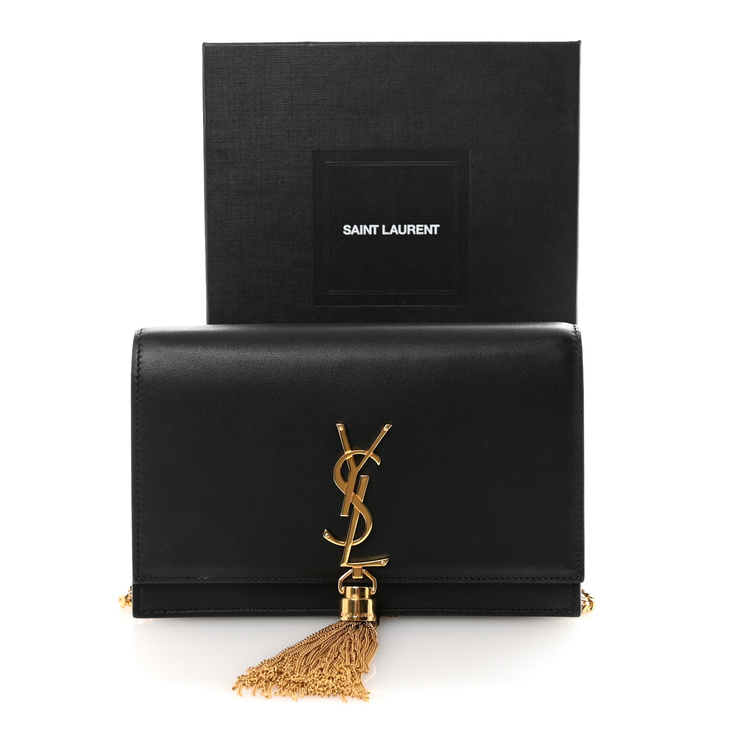 Saint Laurent Smooth Calfskin Classic Monogram Kate Tassel Chain Wallet Black 10 of 10