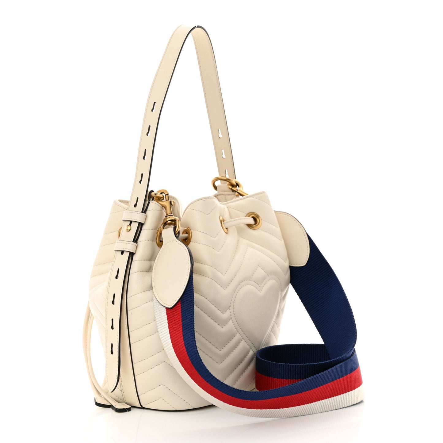 Calfskin Matelasse Sylvie Web GG Marmont Bucket Bag White