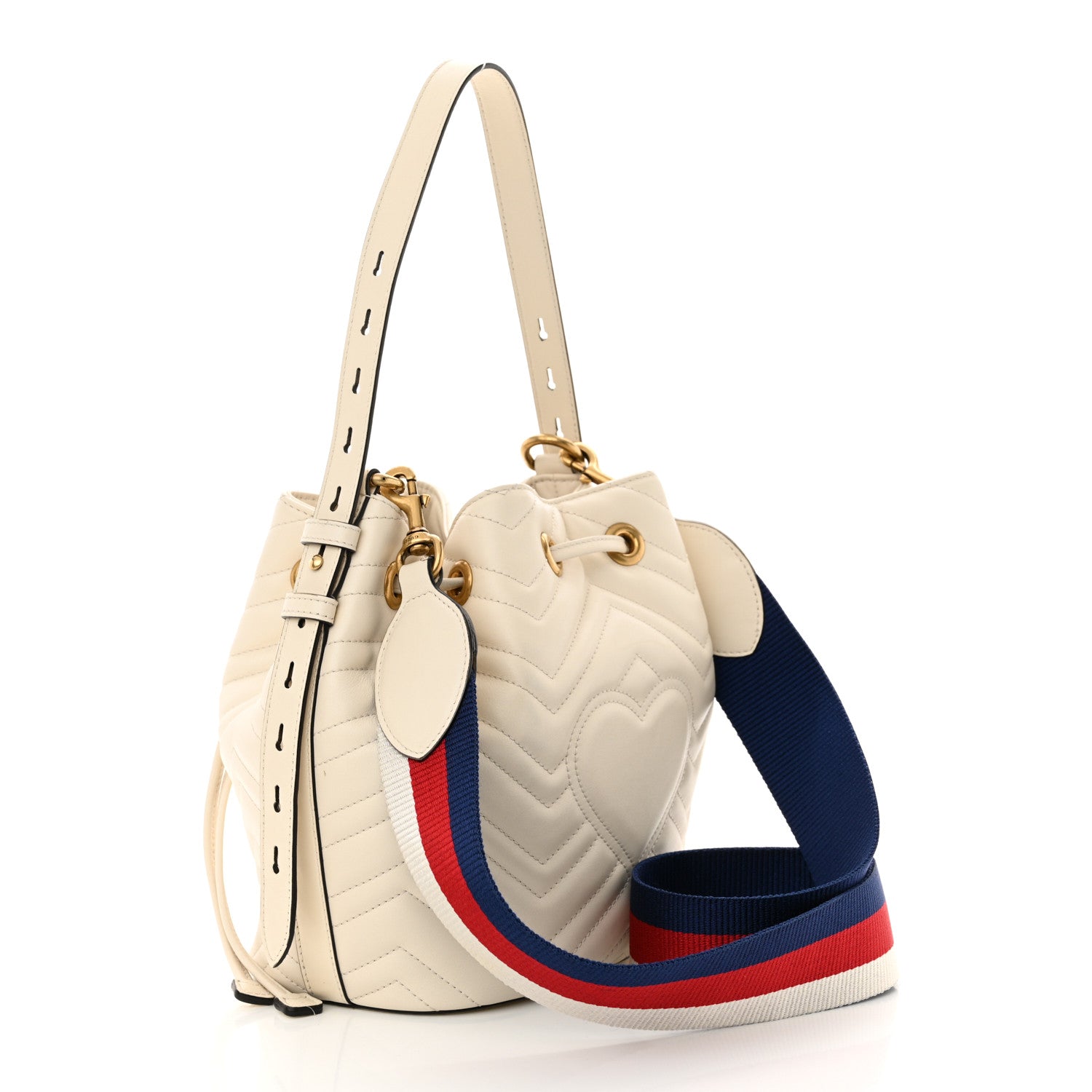 Gucci Calfskin Matelasse Sylvie Web GG Marmont Bucket Bag White 3 of 14
