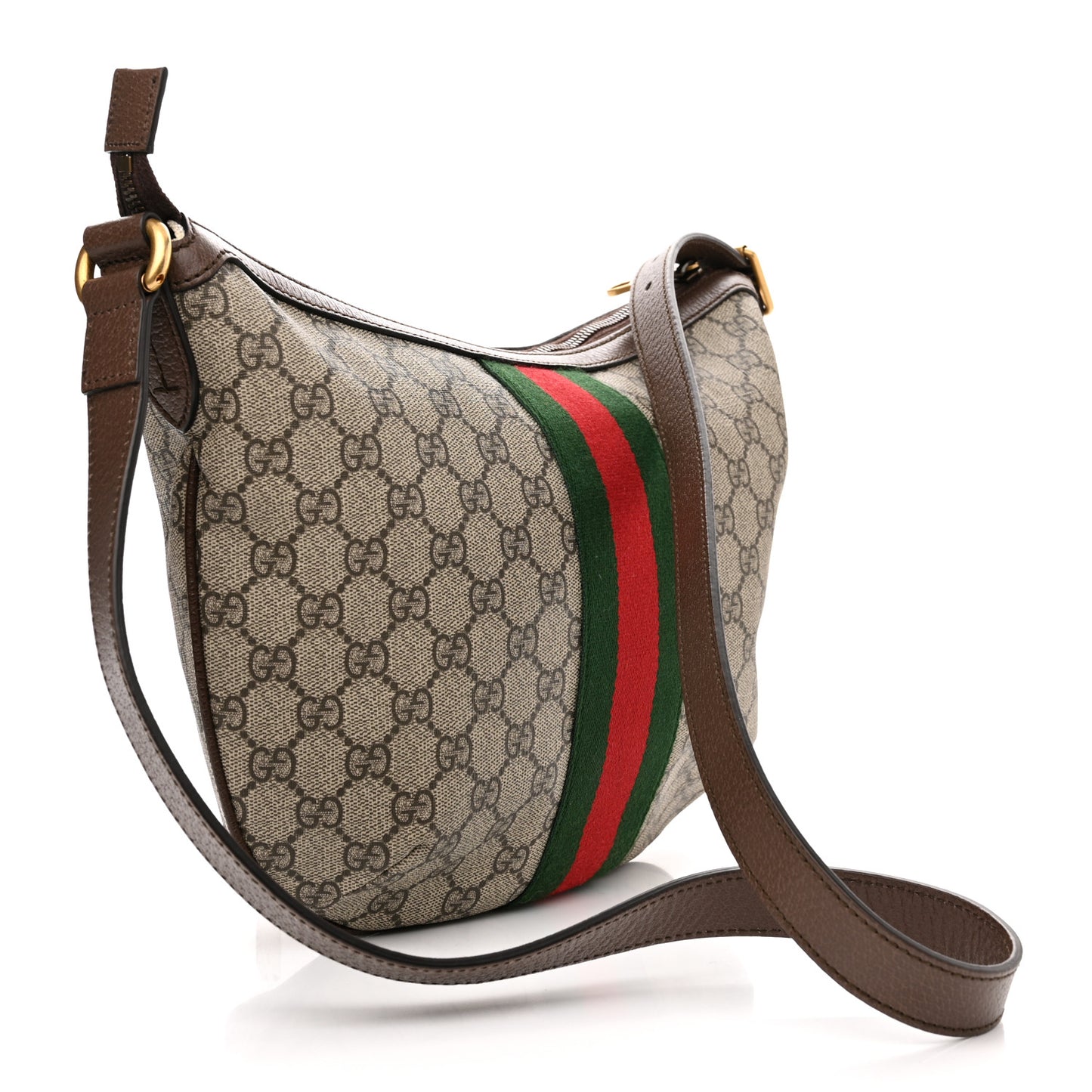 GG Supreme Monogram Web Small Ophidia Half Moon Hobo Brown