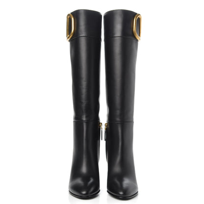 Valentino Garavani Calfskin VLOGO Knee High Boots 38 Black 2 of 7