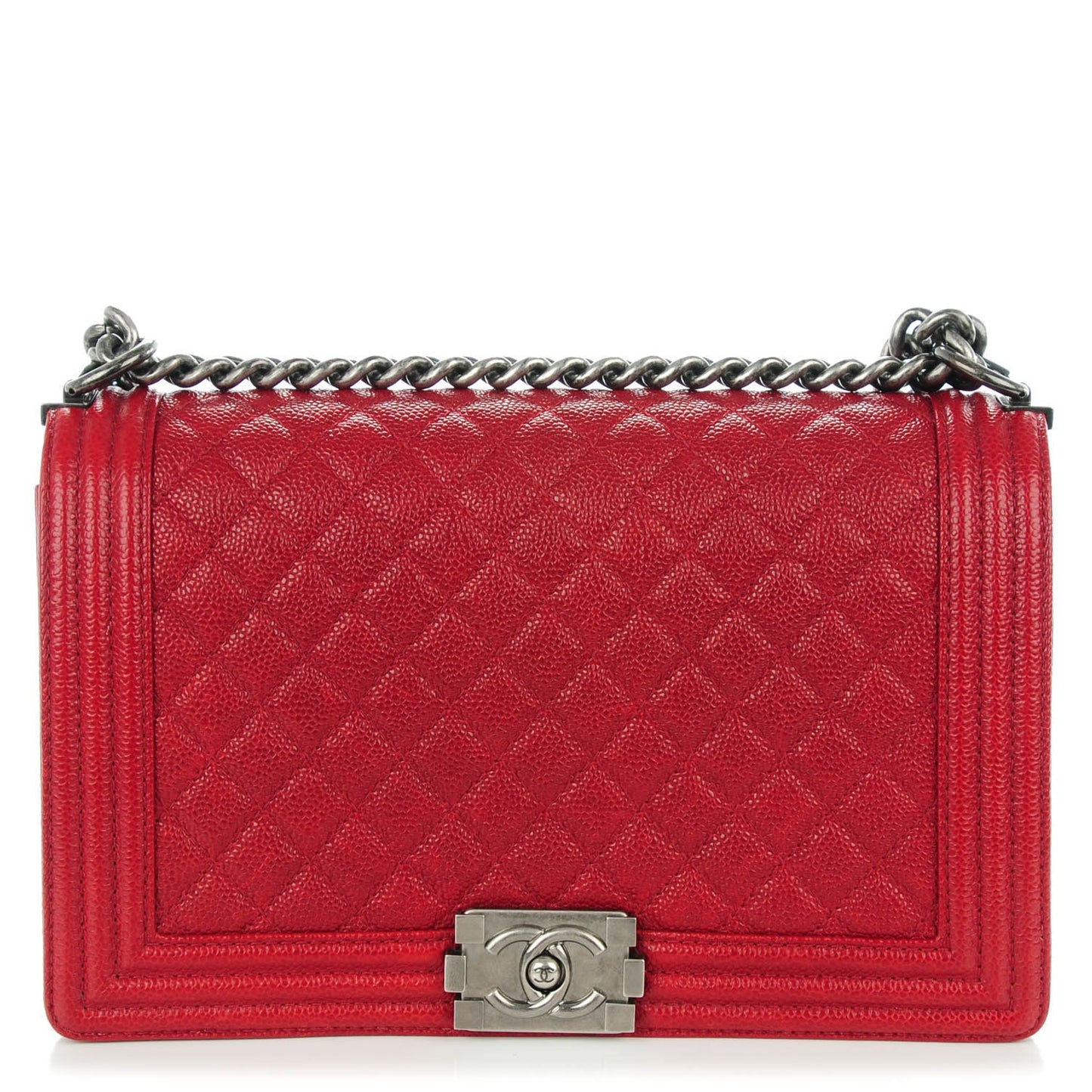 Caviar Quilted New Medium Boy Flap Dark Red