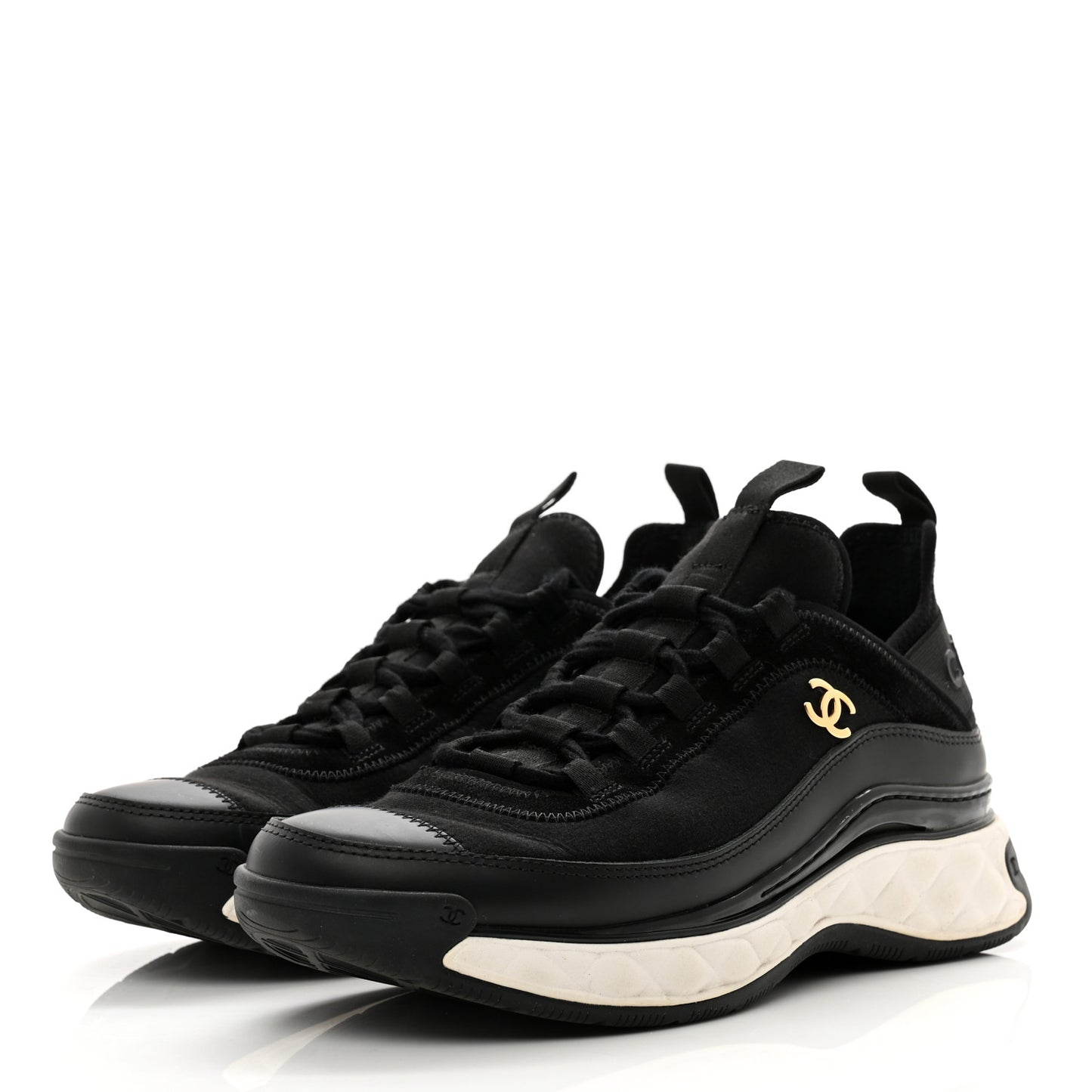Velvet Calfskin Mixed Fibers CC Sneakers 36.5 Black