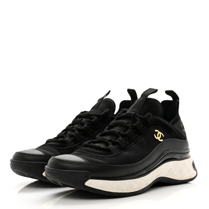 Chanel Velvet Calfskin Mixed Fibers CC Sneakers 36.5 Black 3 of 10