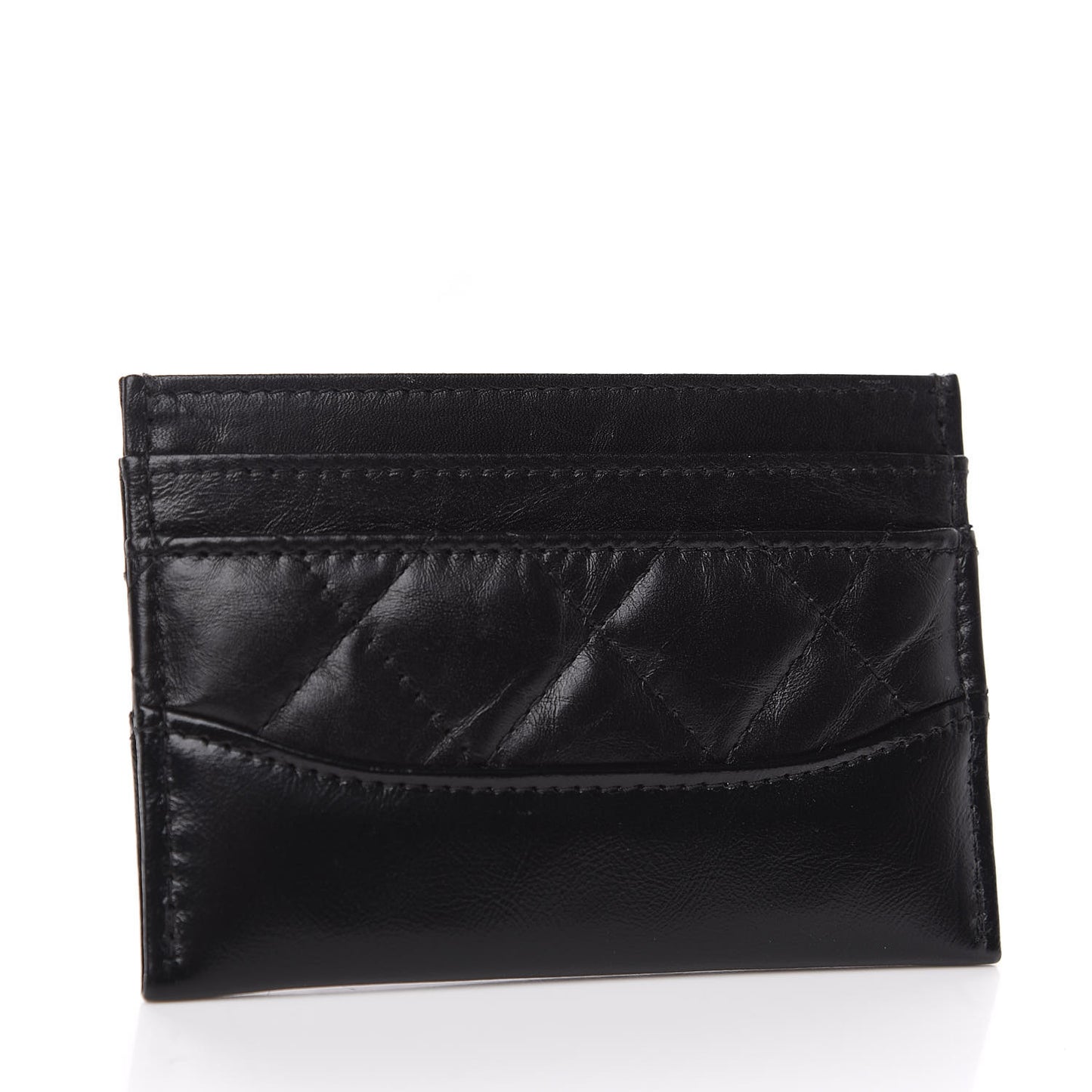 Aged Calfskin Quilted Gabrielle Card Holder Wallet So Black
