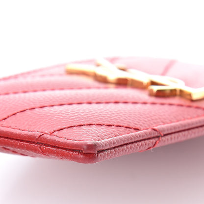 Saint Laurent Grain De Poudre Matelasse Chevron Monogram Credit Card Case New Red 10 of 11