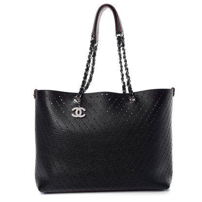 Chanel Perforated Grained Calfskin Large Shopping Tote Black 3 of 12