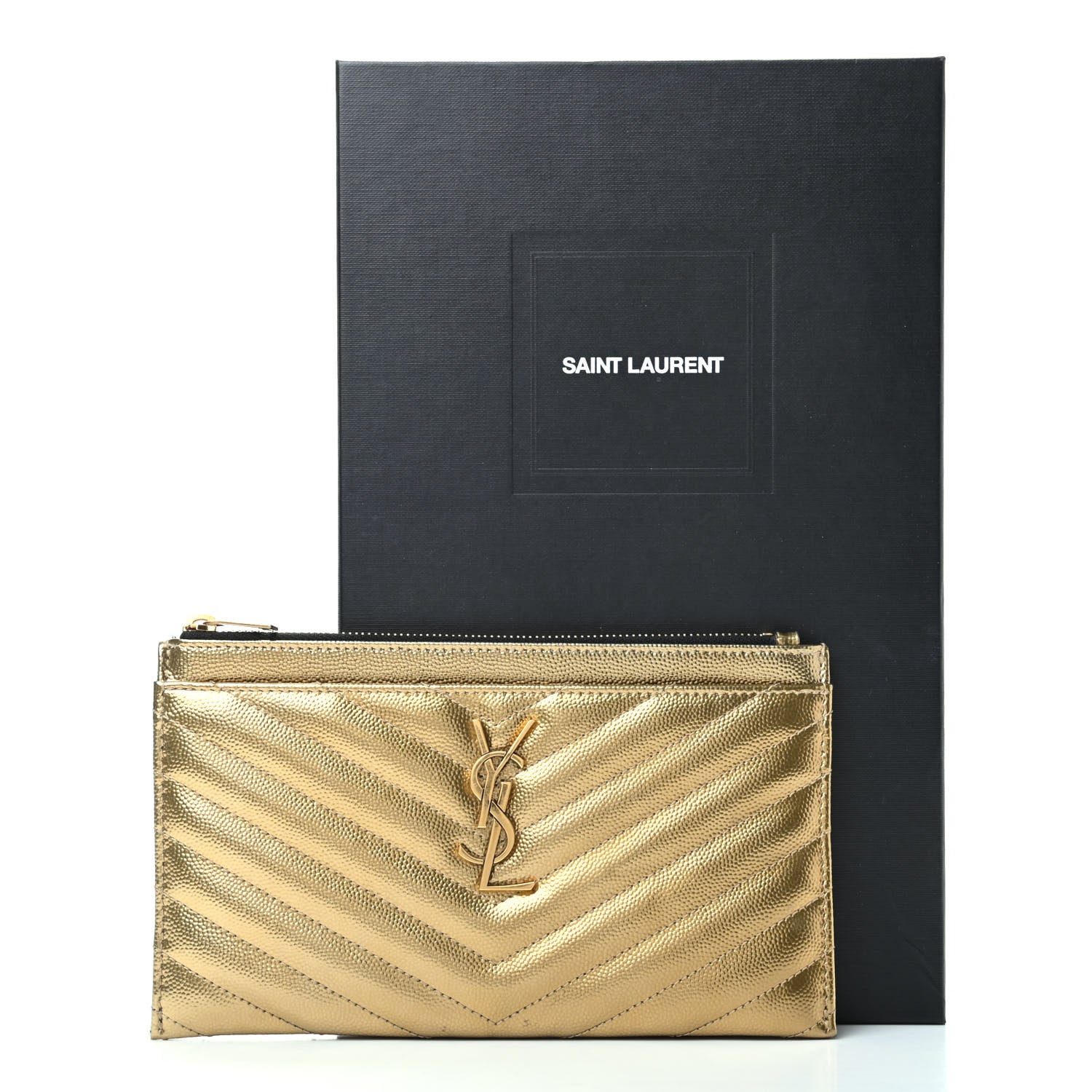 Saint Laurent Iridescent Grain De Poudre Matelasse Chevron Monogram Bill Pouch Gold 8 of 8