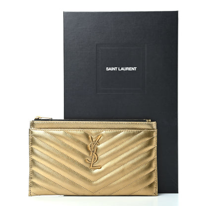 Saint Laurent Iridescent Grain De Poudre Matelasse Chevron Monogram Bill Pouch Gold 8 of 8