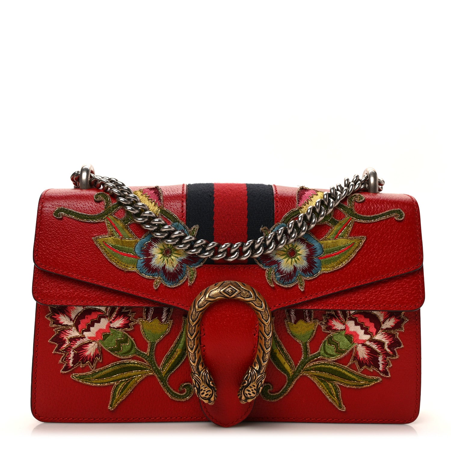 Gucci Calfskin Web Floral Embroidered Small Dionysus Shoulder Bag Hibiscus Red 1 of 9