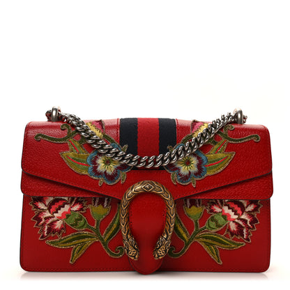 Gucci Calfskin Web Floral Embroidered Small Dionysus Shoulder Bag Hibiscus Red 1 of 9