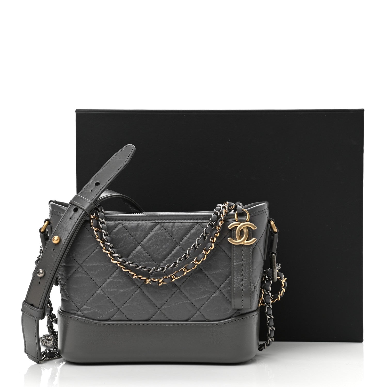 Chanel Aged Calfskin Quilted Small Gabrielle Hobo Dark Grey 11 of 11