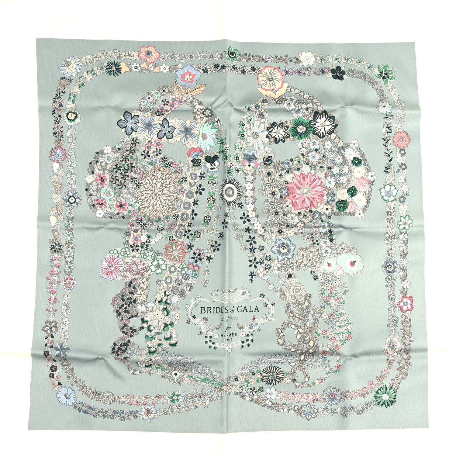 Hermes Silk Brides De Gala En Fleurs Scarf 90 White Bleu Glacier Vert 1 of 3