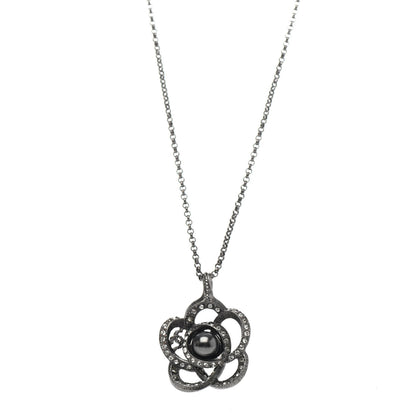 Chanel Crystal Pearl Camellia Necklace Ruthenium 1 of 4