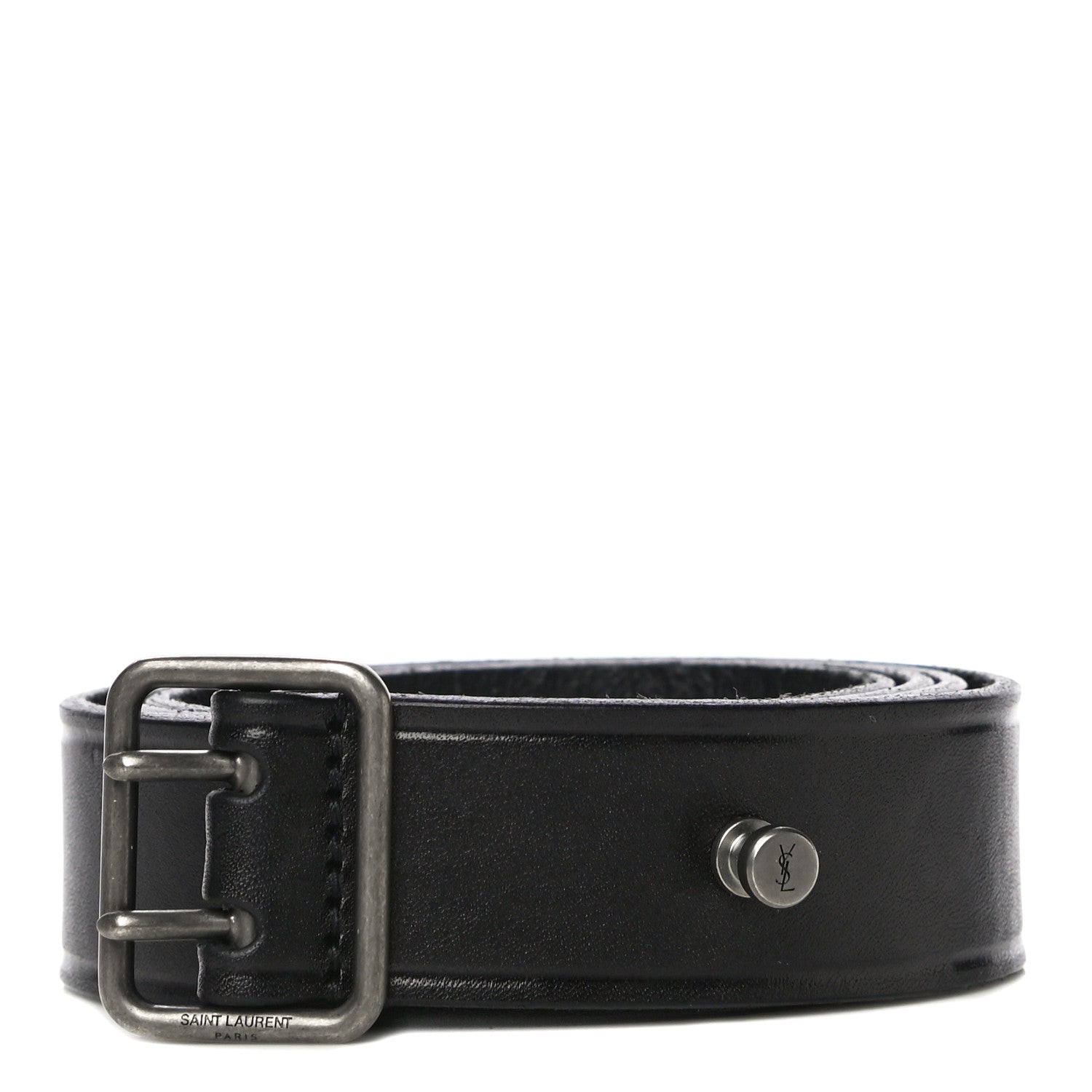 Saint Laurent Smooth Calfskin Square Buckle Belt 95 Black 1 of 10