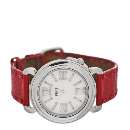 Fendi Stainless Steel Calfskin Mother of Pearl 37mm Selleria Quartz Watch Red 2 of 8