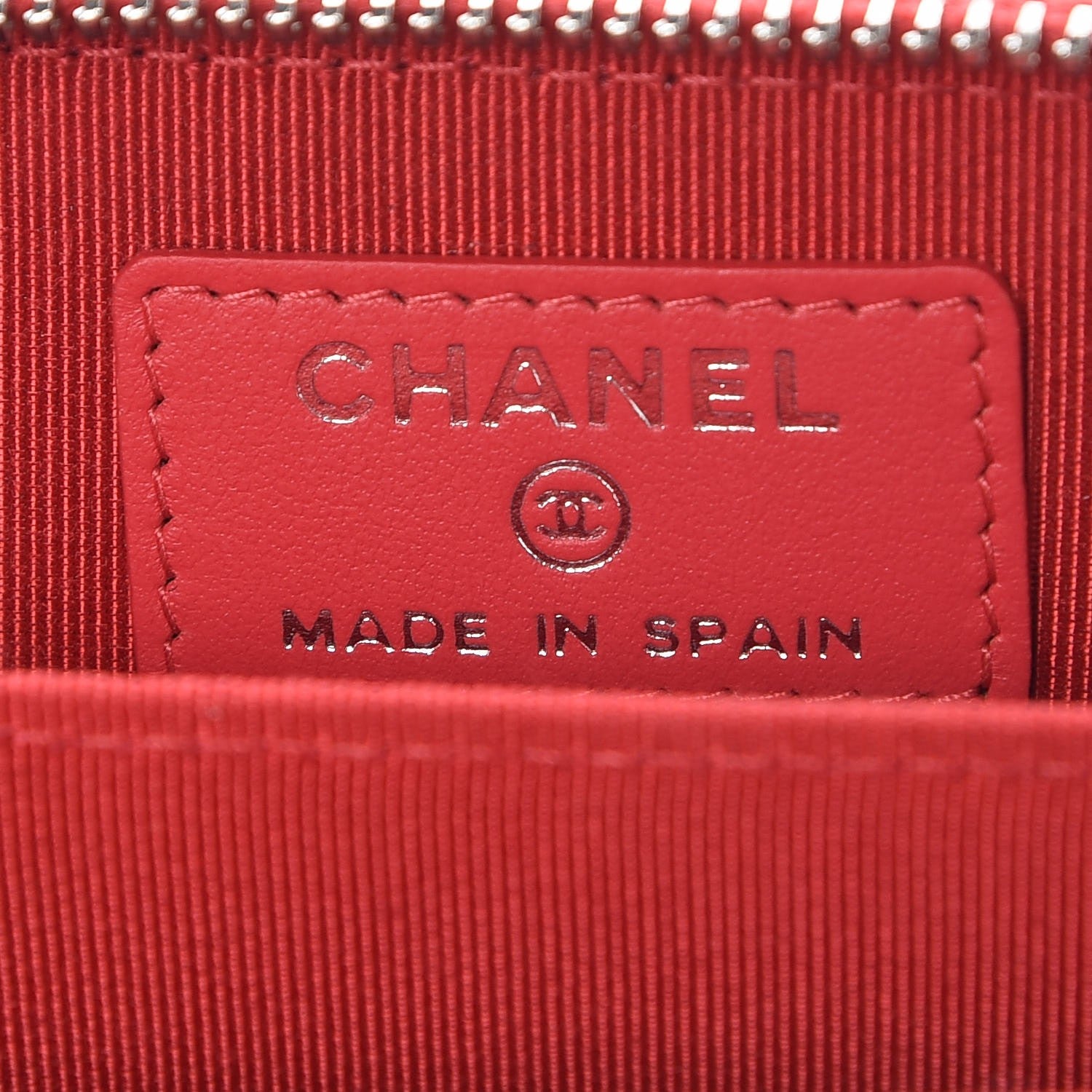 Chanel Caviar Chevron Quilted Zip Coin Purse Light Red 6 of 8