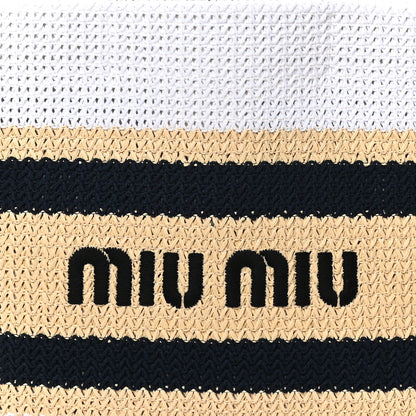 Miu Miu Raffia Crochet Stripe Tote Bag Naturale White 7 of 9