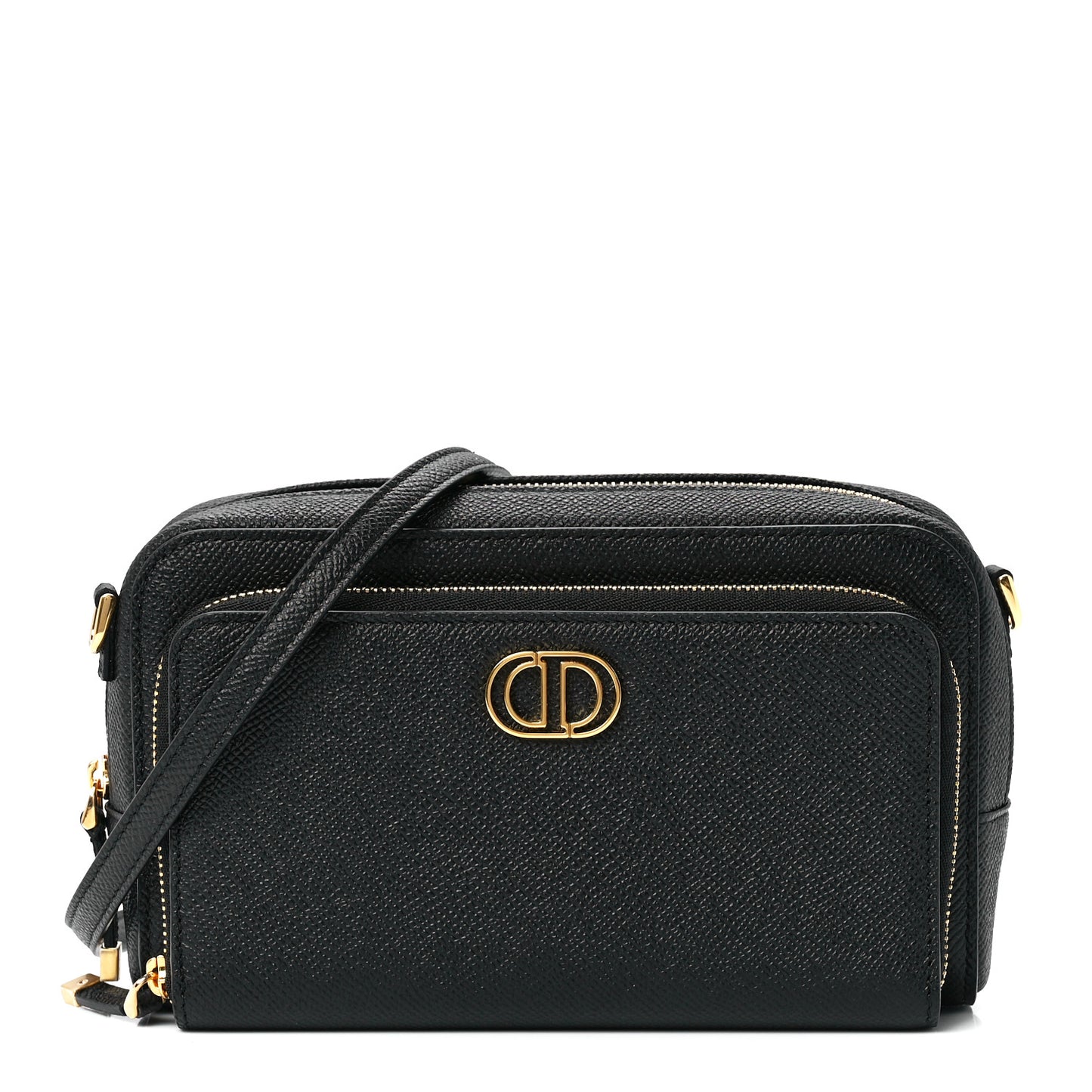 Grained Calfskin Caro Double Pouch Black