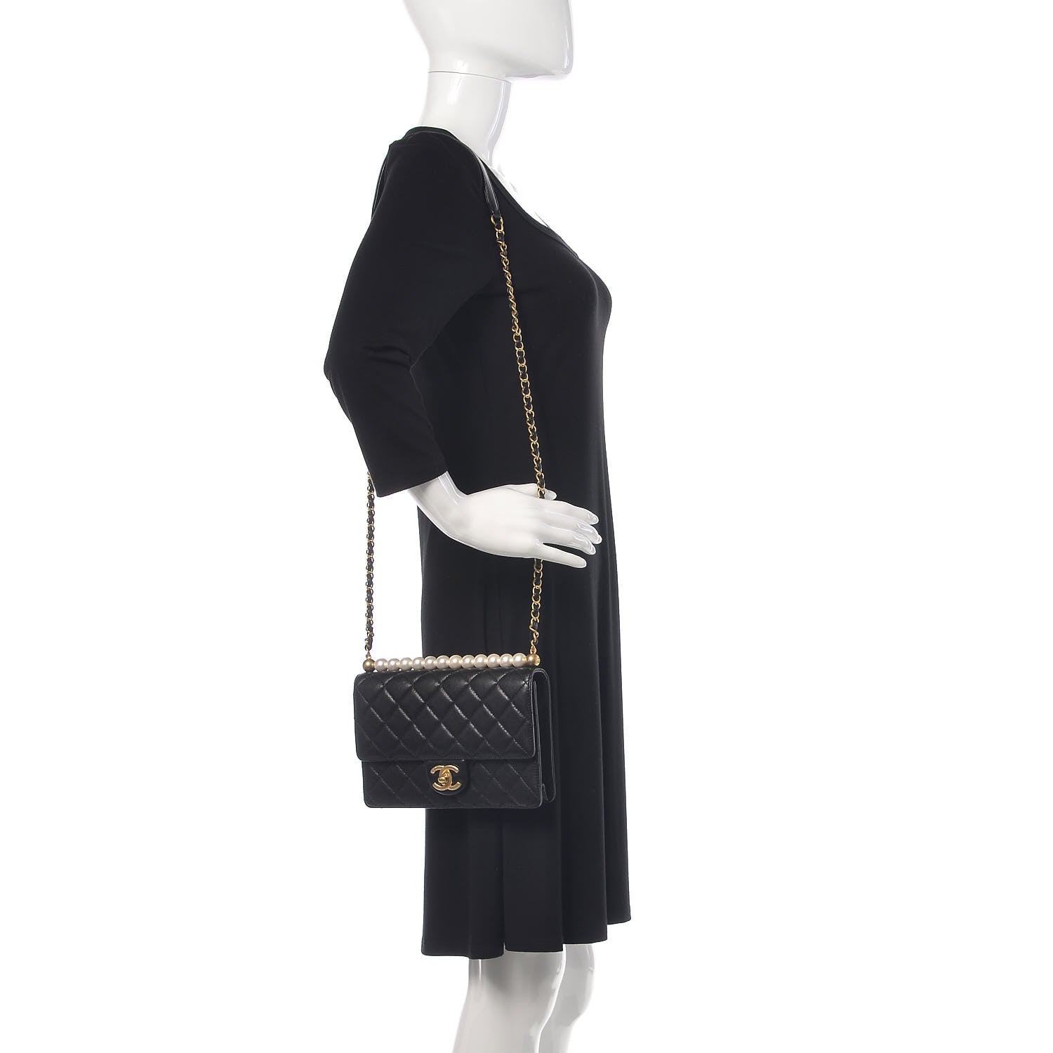 Chanel Lambskin Quilted Small Chic Pearls Flap Black 2 of 12