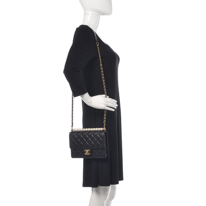 Chanel Lambskin Quilted Small Chic Pearls Flap Black 2 of 12