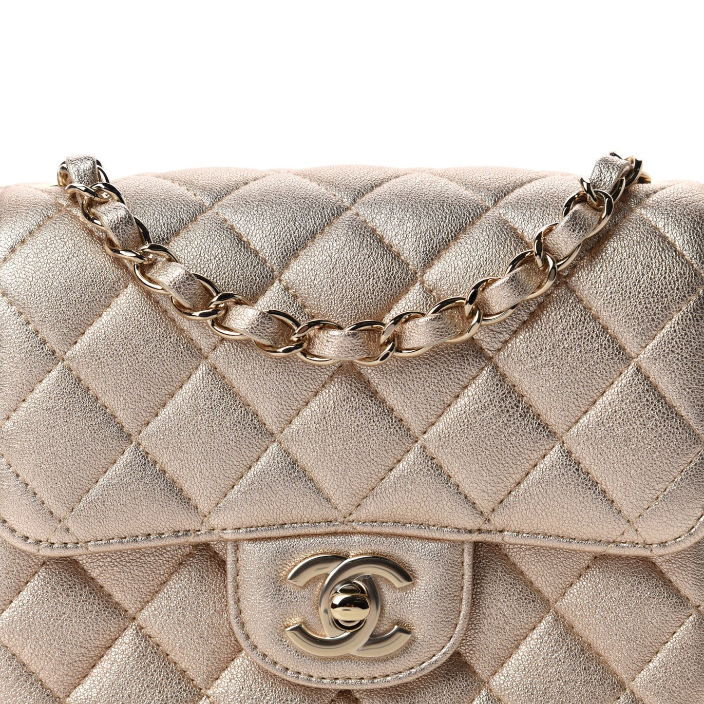Metallic Lambskin Quilted Mini Square Flap Gold