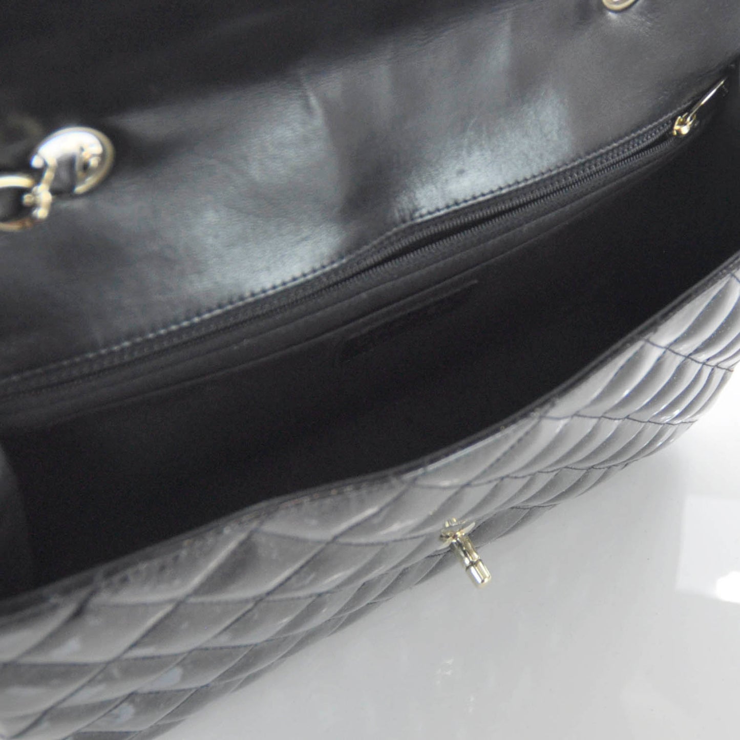 Patent Quilted Sparkle Glitter Jumbo Flap Black