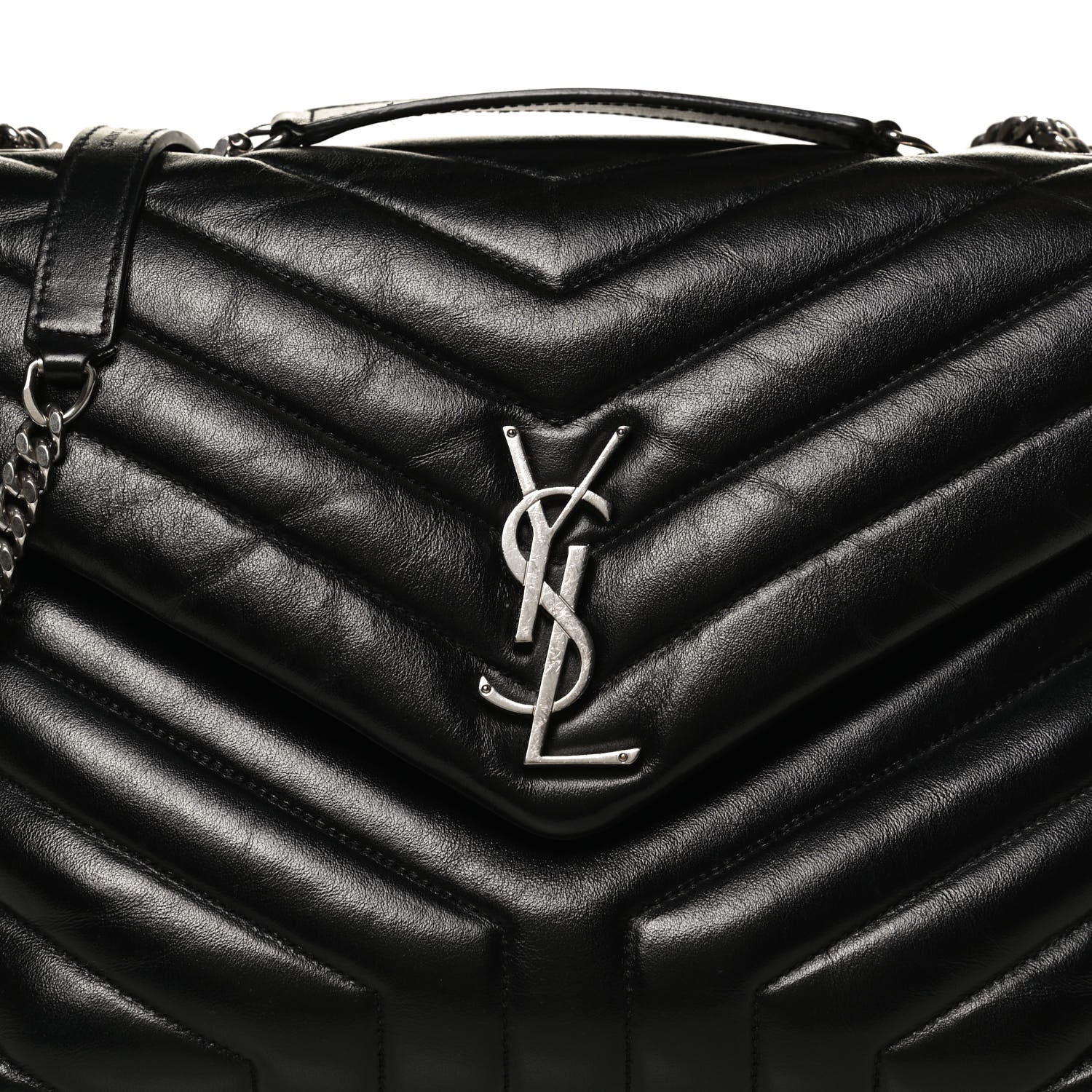Saint Laurent Calfskin Y Quilted Monogram Medium Loulou Chain Satchel Black 9 of 12