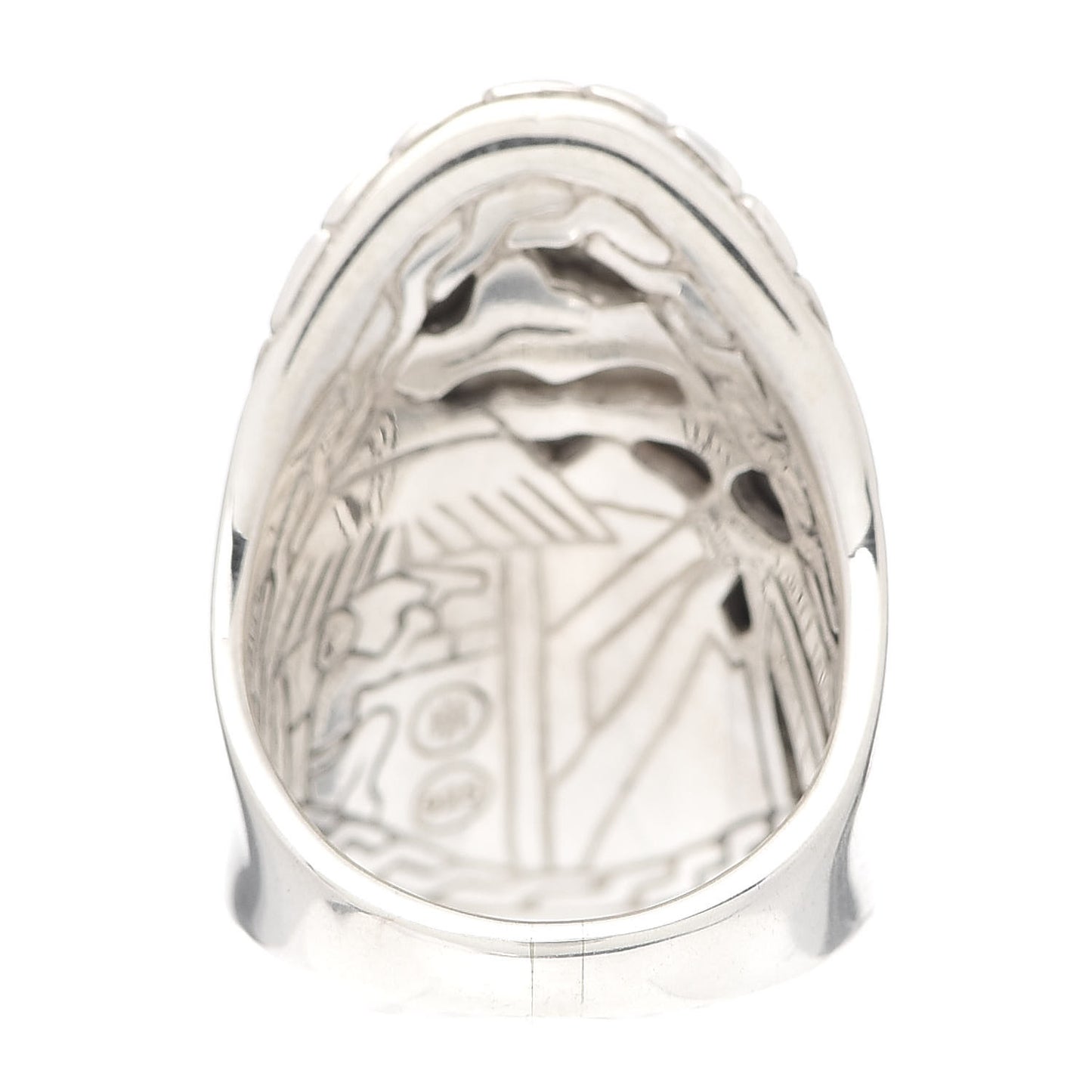 Sterling Silver Classic Chain Hammered Oval Saddle Ring 56 7.5