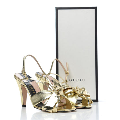 Gucci Metallic Nappa Bow Daphne High Heel Sandals 37.5 Platino 17 of 17
