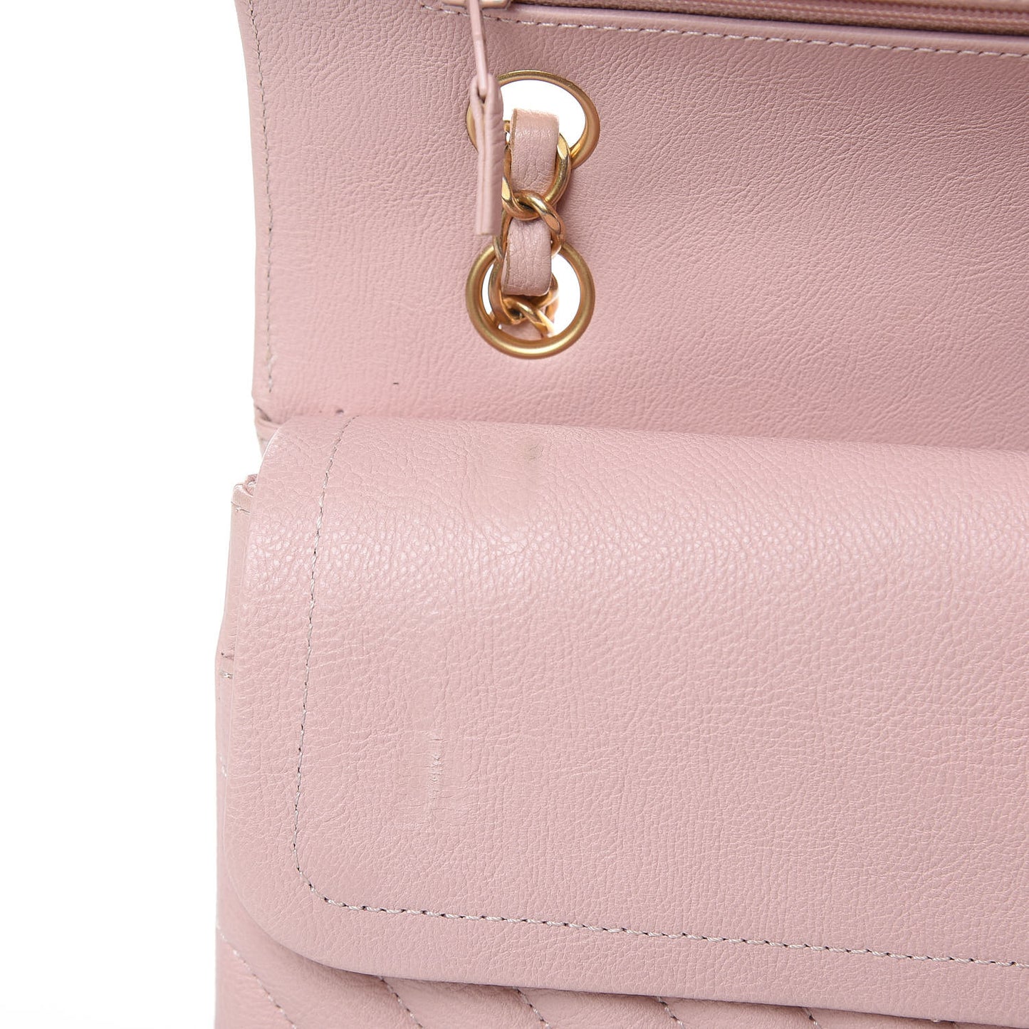 Calfskin Chevron Quilted Medium Double Flap Light Pink