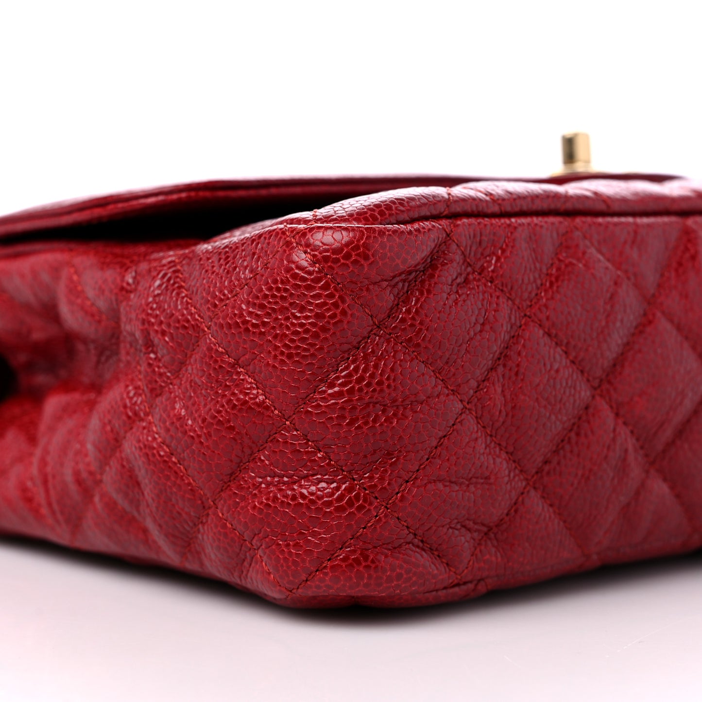 Crumpled Grained Calfskin Quilted Large Two Tone Flap Bag Red