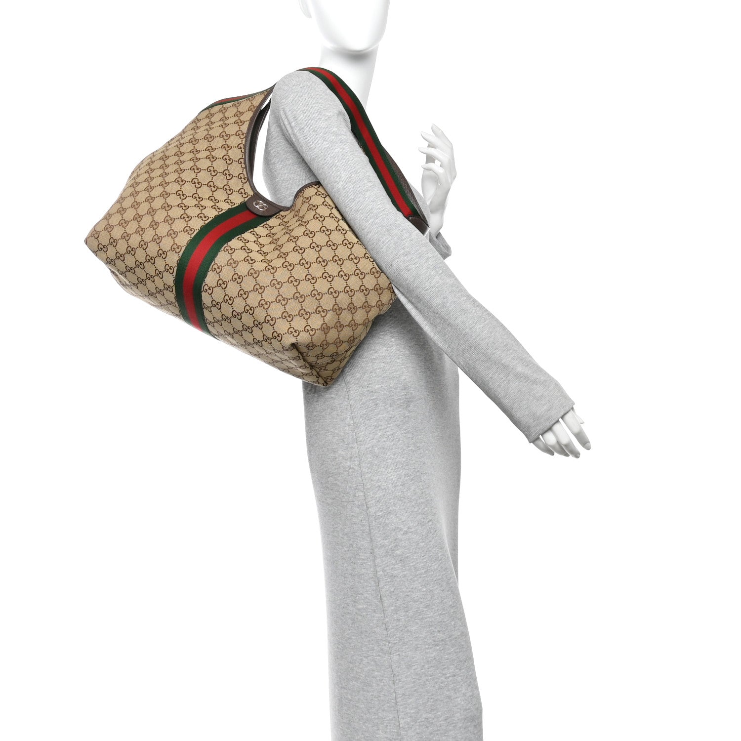 Gucci GG Monogram Web Large Giglio Tote Beige Brown 2 of 10