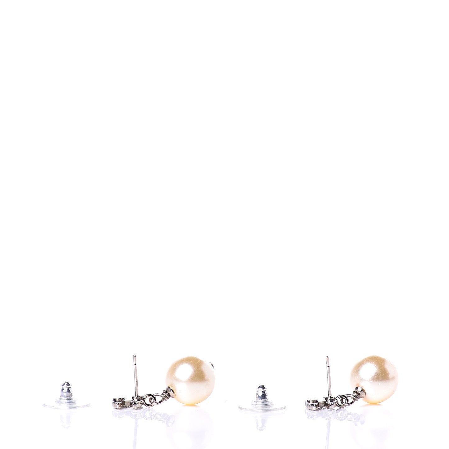 Crystal Pearl CC Drop Earrings Silver Pearly White